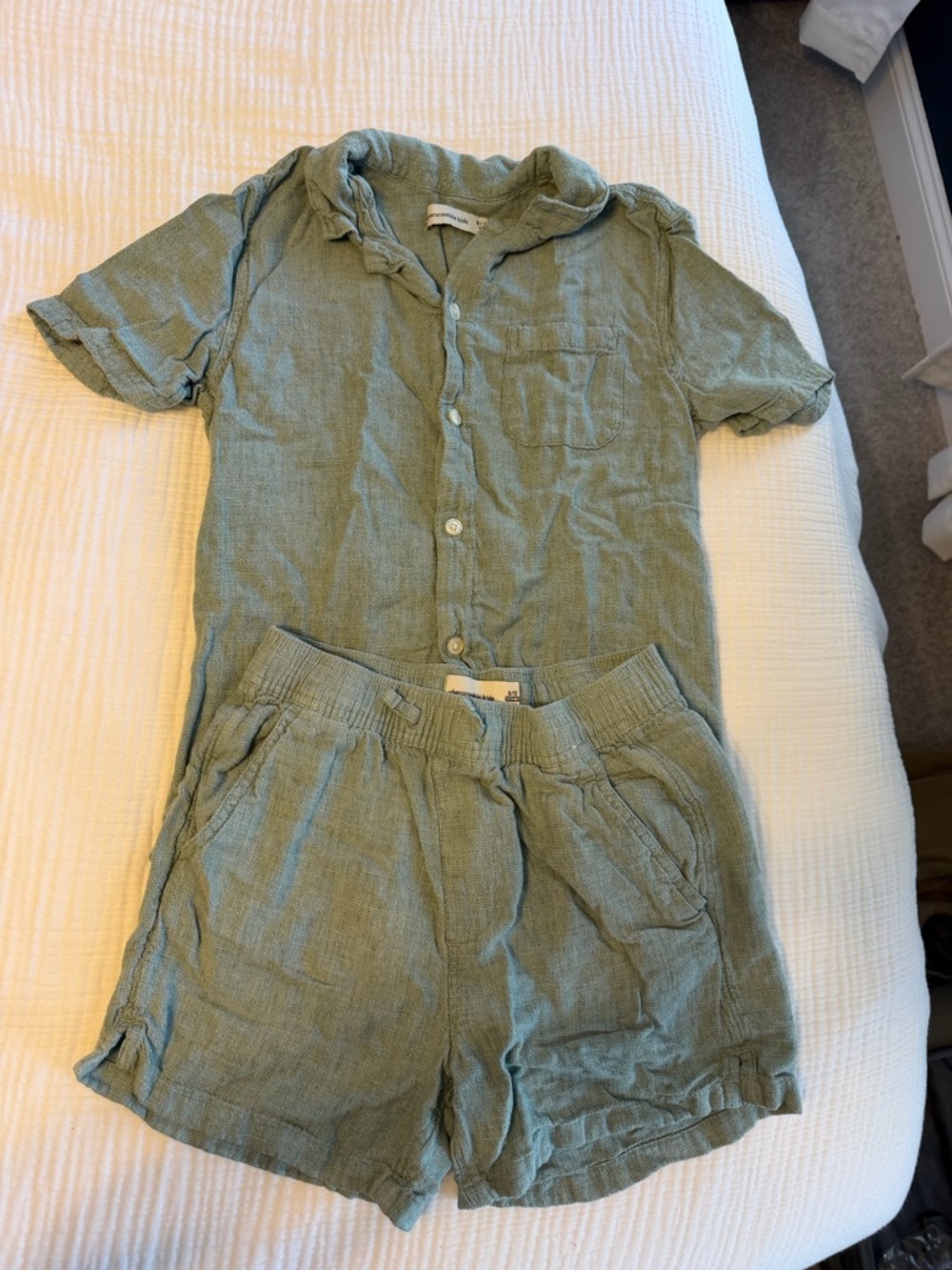 abercrombie kids light sage green resort linen shirt and shorts set